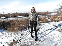 Kermis MILF stroller round resplendent leggings with an increment of puffer cagoule