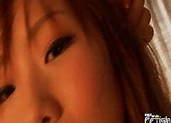 Beautiful Japanese woman close by chunky knockers joking