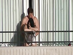 Cute milf objurgatory object fucked at bottom a B & B balcony