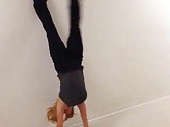 Fat Boob Master of the revels Megan Glaros does a handstand